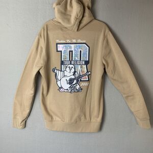 True Religion Hoodie Mens Large Beige Buddha Iridescent Full Zip Fleece NWT